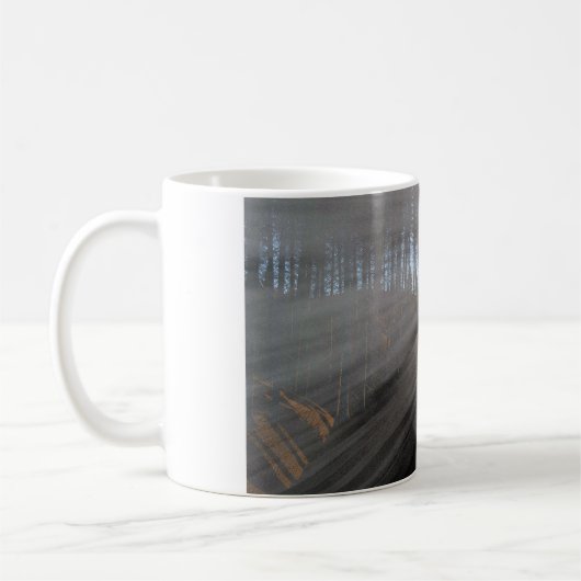 11 oz Tasse mit "Sonnenlicht durch die Pines" Bild (Links)