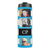 11 photo collage initials blue white thermosbecher (Vorderseite)