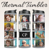 11 photo collage initials grey white thermosbecher