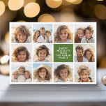 11 Photo Collage - Merry Christmas Retro Stripes Feiertagskarte<br><div class="desc">Deep green and red retro stripe pattern -- Use 11 square photos and make a unique and trendy Merry Christmas greeting with a simple font on the front and a festive line art pattern on the back. If you need to move anything around, click on the customize button to make...</div>