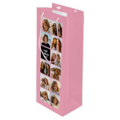11 Photo Instagram Collage Pink Black Monogram Geschenktüte Für Weinflaschen (Vorderseite Schrägansicht)