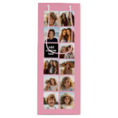 11 Photo Instagram Collage Pink Black Monogram Geschenktüte Für Weinflaschen (Vorderseite)