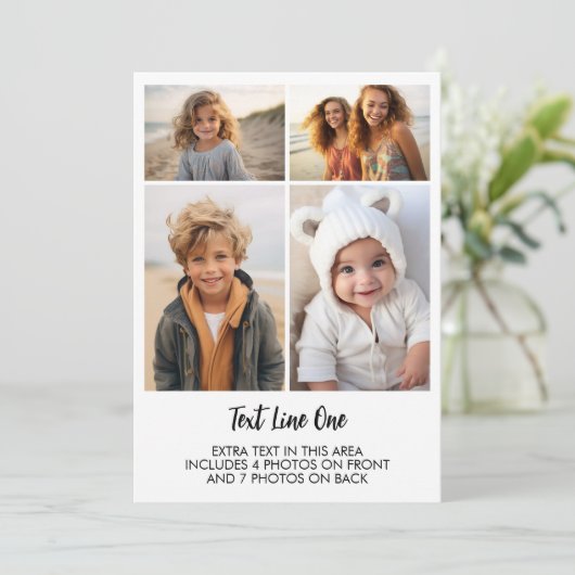 11 Photos - 4 Front, 7 Back - Black Text on White Einladung (Stehend Vorderseite)