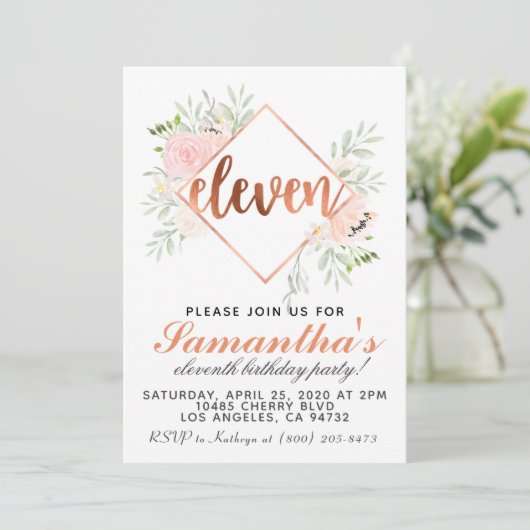 11. Rose Goldener Geburtstag Einladung (Stehend Vorderseite)