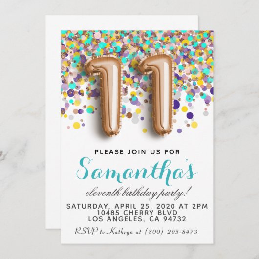 11. Rose Goldener Geburtstag Einladung (Vorne/Hinten)