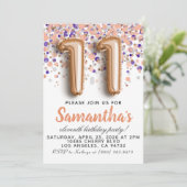 11. Rose Goldener Geburtstag Einladung (Stehend Vorderseite)