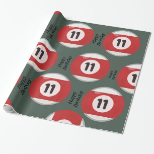 11 rote Billard Ball Happy Geburtstag Grün Geschenkpapier