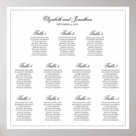 11 Tabelle Einfache Elegance Hochzeitskarte Poster (Vorne)