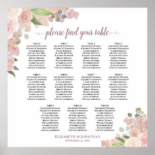 11 Tabelle Elegant Rosa Blumenkarte Poster