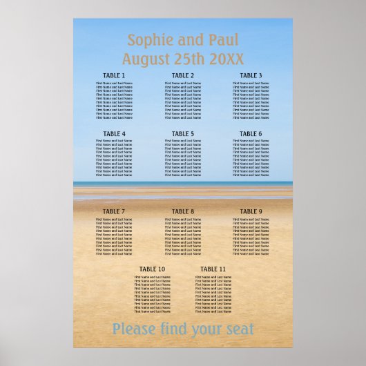 11 Tabelle für Hochzeiten am Strand Poster (Vorne)