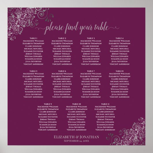11 Tabelle Hochzeitskartentabelle Silver auf Cassi Poster (Vorne)