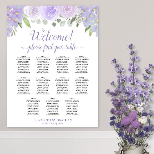 11 Tabelle Lavendel Boho Rose Hochzeitskarte Poster