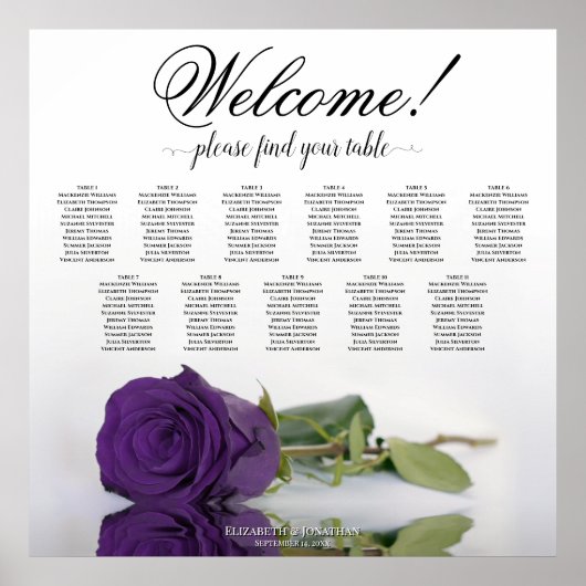 11 Tabelle Royal Lila Rose Hochzeitssitzkarte Poster (Vorne)
