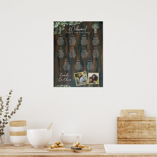 11 Tabelle Rustikales Holz Gypsophila FOTO SITZEND Poster (Küche)