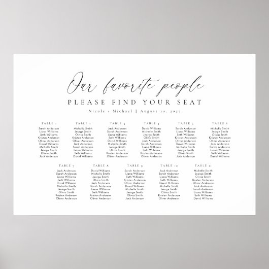 11 Tabellen Unsere Lieblings-Sitzplan Poster (Vorne)