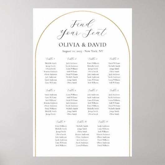 11 Tische Gold Arch Finden Sie Ihre Sitzkarte Poster (Vorne)