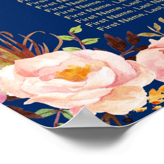 11 Tische Hochzeitstabelle | Navy Blue Floral Poster (Ecke)