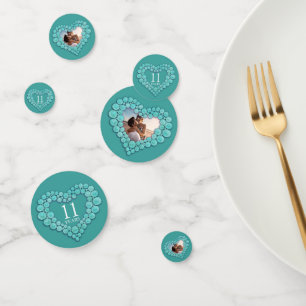 11. türkisfarbenes Hochzeitstag Herzstück Foto Konfetti