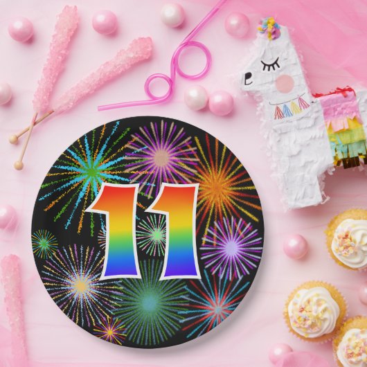 11. Veranstaltung - Spaß, farbenfroh, kühl, Regenb Pappteller (Party)