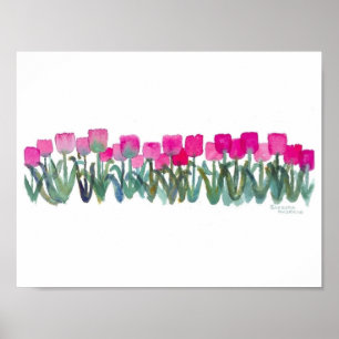 11"x8,5" Wasserfarbe rosa Tulpen Poster  (Matt)