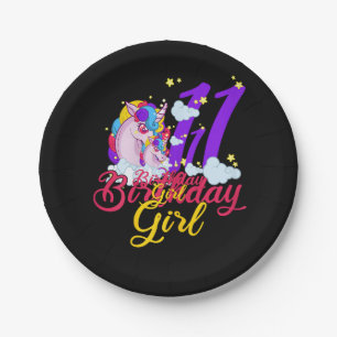11 Years Old Birthday Girl Ohrs Unicorn 11th Birt Pappteller
