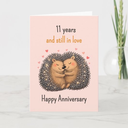 11th anniversary Hedgehogs cuddling Karte (Vorderseite)