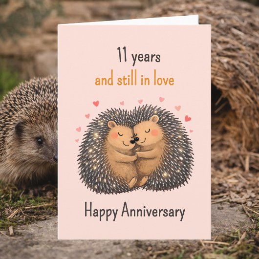 11th anniversary Hedgehogs cuddling Karte