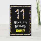 11th Birthday: Floral Flowers Number, Custom Name Karte (Vorderseite)