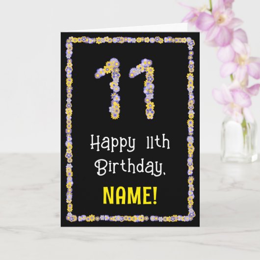 11th Birthday: Floral Flowers Number, Custom Name Karte (Orchidee)