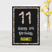 11th Birthday: Floral Flowers Number, Custom Name Karte (Gelbe Blume)