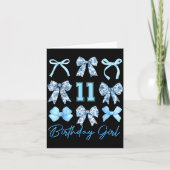11th Birthday Girl Blue Toile Coquette Bow 11 Year Karte (Vorderseite)