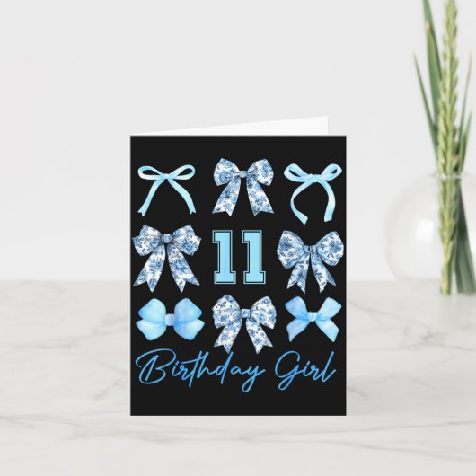 11th Birthday Girl Blue Toile Coquette Bow 11 Year Karte (Vorderseite)