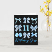 11th Birthday Girl Blue Toile Coquette Bow 11 Year Karte (Gelbe Blume)