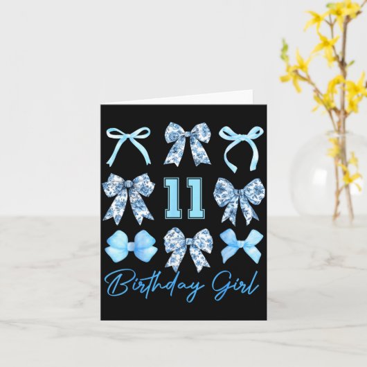 11th Birthday Girl Blue Toile Coquette Bow 11 Year Karte (Gelbe Blume)