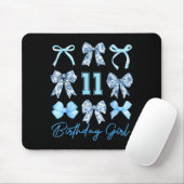 11th Birthday Girl Blue Toile Coquette Bow 11 Year Mousepad (Mit Mouse)