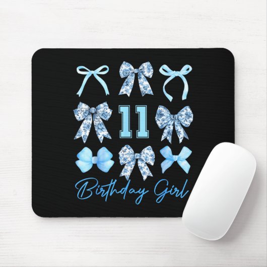 11th Birthday Girl Blue Toile Coquette Bow 11 Year Mousepad (Mit Mouse)