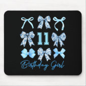 11th Birthday Girl Blue Toile Coquette Bow 11 Year Mousepad (Vorne)