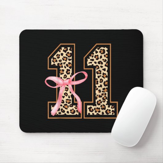 11th Birthday Girl Nk Coquette Bow Leopard 11 Year Mousepad (Mit Mouse)