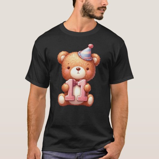 11th Birthday Happy Birthday Brown Teddy Bear T-Shirt (Vorderseite)