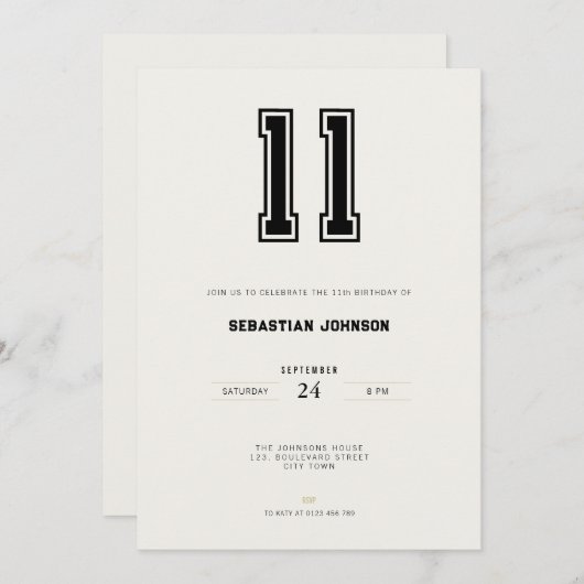 11th Birthday Invitation - Minimal Sport Style Einladung (Vorne/Hinten)