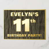 11th Birthday Party: Bold, Faux Wood Grain Pattern Folieneinladung (Vorderseite)