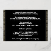 11th Birthday Party: Bold, Faux Wood Grain Pattern Folieneinladung (Rückseite)