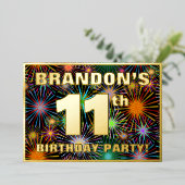 11th Birthday Party — Fun, Colorful Fireworks Look Folieneinladung (Stehend vorne)