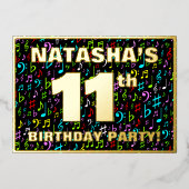 11th Birthday Party — Fun, Colorful Music Symboc Folieneinladung (Vorderseite)