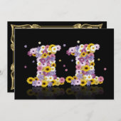 11th Birthday Party, with flowered letters Einladung (Vorne/Hinten)
