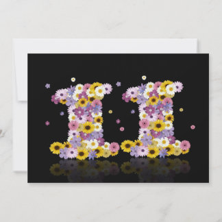 11th Birthday Party, with flowered letters Einladung