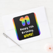 11th Birthday: Rainbow Spectrum # 11, Custom Name Quadratischer Aufkleber (Umschlag)