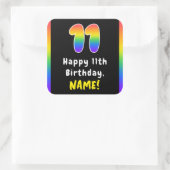 11th Birthday: Rainbow Spectrum # 11, Custom Name Quadratischer Aufkleber (Tasche)
