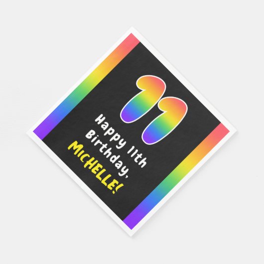 11th Birthday: Rainbow Spectrum # 11, Custom Name Serviette (Ecke)