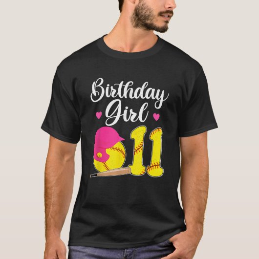 11th Birthday Softball Girls 11 Years Old  T-Shirt (Vorderseite)